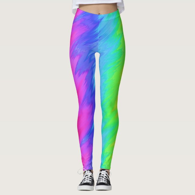 Rainbow Colors Vertikale Strickdrucke Leggings (Vorderseite)
