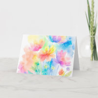 Rainbow Colors Watercolor Floral Note Card
