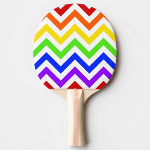 Rainbow Colors, White Large Zickzack ZigZag Muster Tischtennis Schläger