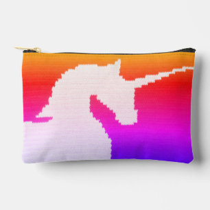 Rainbow Colors White Unicoron Artisan Crochet Prin Zubehörtasche