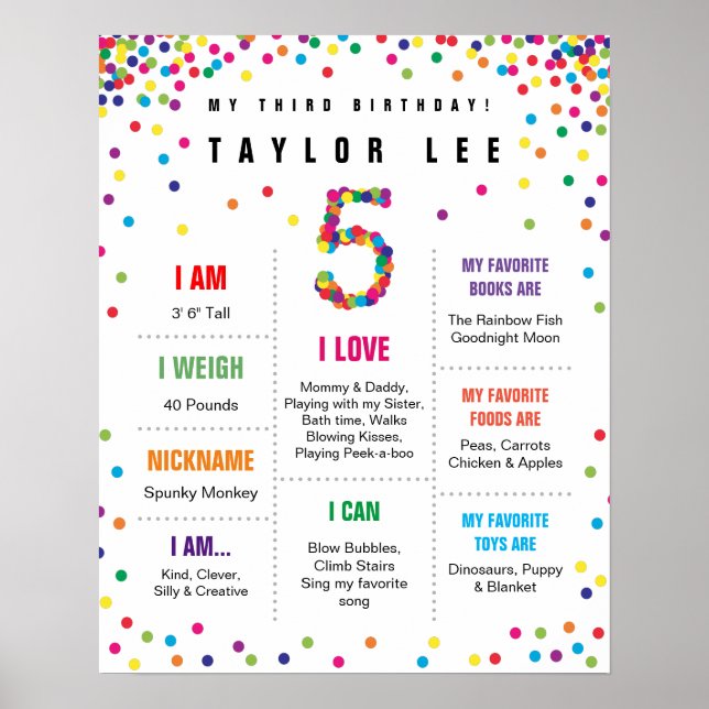 Rainbow Confetti 5th Birthday Poster (Vorne)