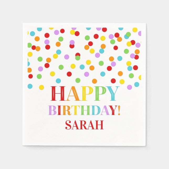 Rainbow Confetti Birthday Party Serviette (Vorderseite)