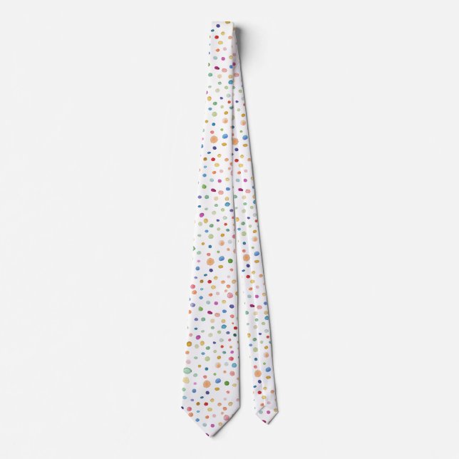 Rainbow Confetti Dots Krawatte Wasserfarbmuster (Vorderseite)