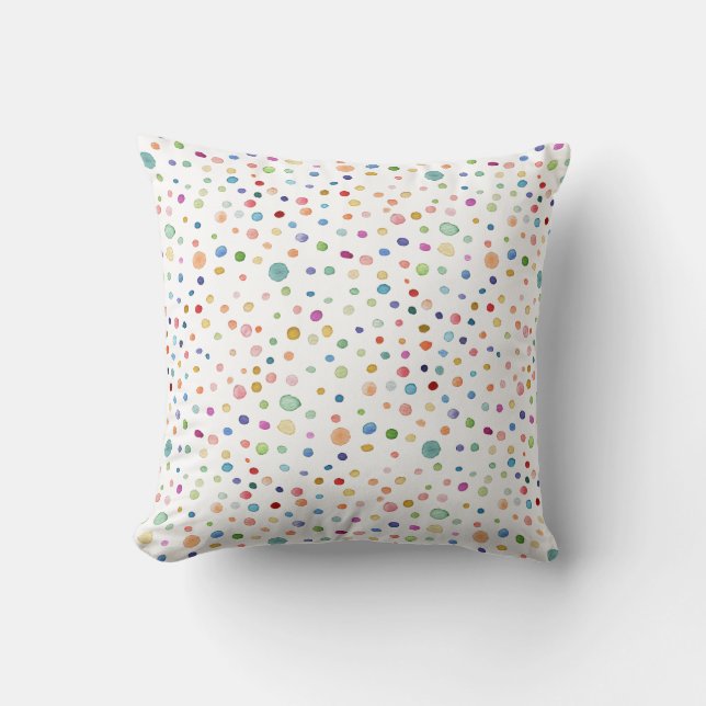 Rainbow Confetti Dots Watercolor Throw Kissen (Vorderseite)