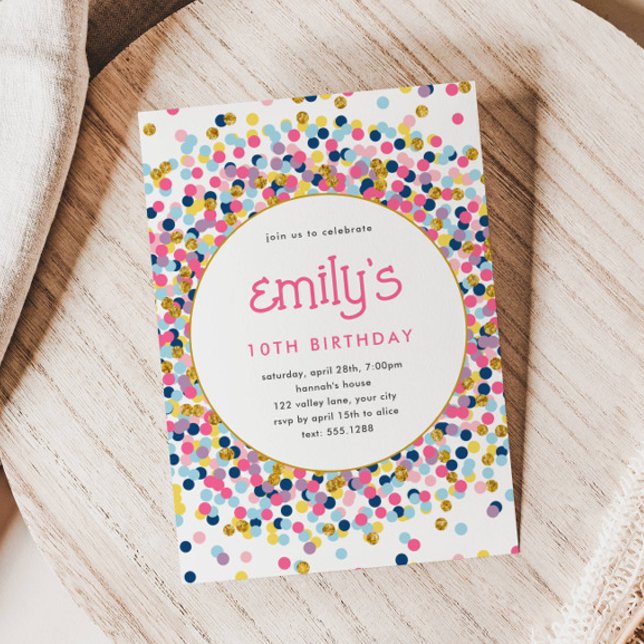 Rainbow Confetti Gold Glitzer Spielend Geburtstag Einladung (Von Creator hochgeladen)