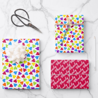 Rainbow Confetti Herzname Geschenkpapier Set