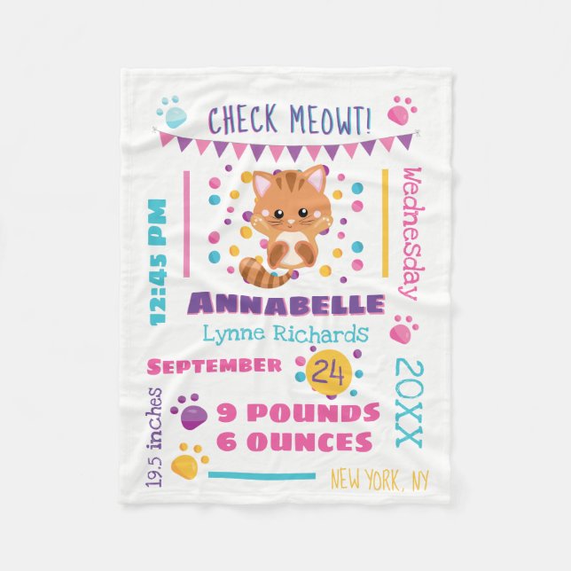 Rainbow Confetti Niedlich Kitty Cat Baby Birth Sta Fleecedecke (Vorderseite)