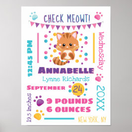 Rainbow Confetti Niedlich Kitty Cat Baby Birth Sta Poster