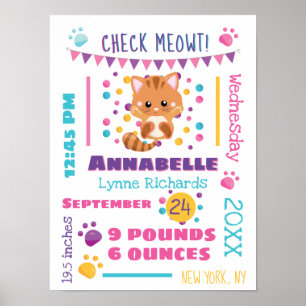 Rainbow Confetti Niedlich Kitty Cat Baby Birth Sta Poster