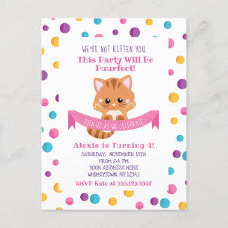 Rainbow Confetti Niedlich Kitty Cat Geburtstagspar Einladungspostkarte