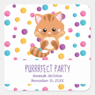 Rainbow Confetti Niedlich Kitty Cat Geburtstagspar Quadratischer Aufkleber