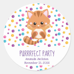 Rainbow Confetti Niedlich Kitty Geburtstagsparty Runder Aufkleber