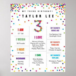 Rainbow Confetti-Poster zum dritten Geburtstag Poster