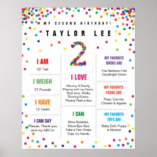 Rainbow Confetti-Poster zum zweiten Geburtstag Poster