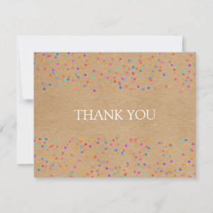 Rainbow Confetti Rustic Kraft Script Business Dankeskarte