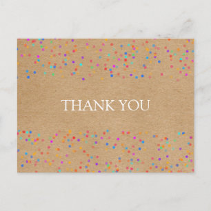 Rainbow Confetti Rustic Kraft Vielen Dank Postkarte