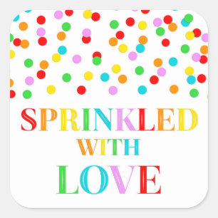 Rainbow Confetti Sprinkler mit Liebe Quadratischer Aufkleber