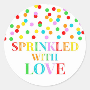Rainbow Confetti Sprinkler mit Liebe Runder Aufkleber