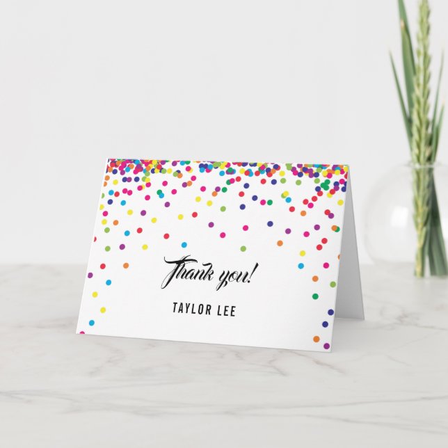 Rainbow Confetti Sprinkles Geburtstagsparty Dankeskarte (Vorderseite)