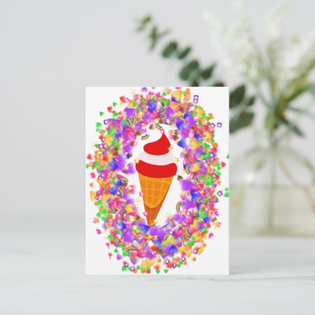 Rainbow Confetti Swirl Ice Cream Postkarte (Stehend Vorderseite)
