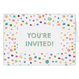 Rainbow Confetti Watercolor Dots Birthday Einladun