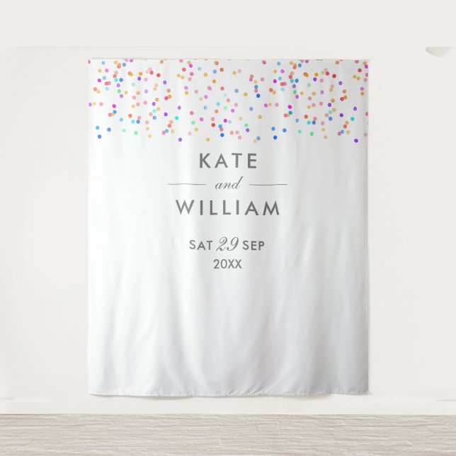 Rainbow Confetti Wedding Foto Hintergrund Wandteppich (Vorderseite)