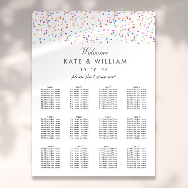 Rainbow Confetti Wedding Plan Poster (Rainbow Confetti Wedding Seating Plan Chart)