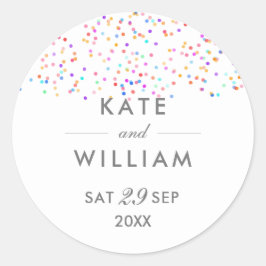 Rainbow Confetti Wedding Runder Aufkleber