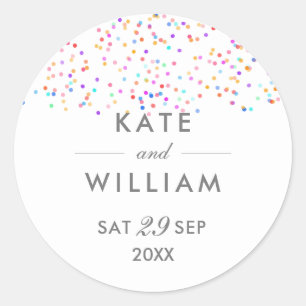 Rainbow Confetti Wedding Runder Aufkleber