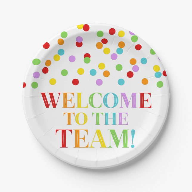 Rainbow Confetti Willkommen im Team Pappteller (Vorderseite)