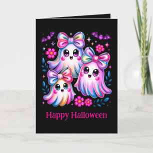 Rainbow Coquette Ghosts Hot Pink Happy Halloween Karte