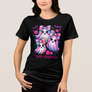 Rainbow Coquette Ghosts Hot Pink Happy Halloween Tri-Blend Shirt