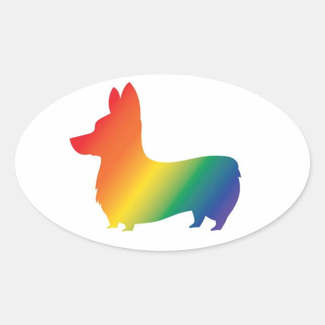 Rainbow Corgi Ovaler Aufkleber (Vorderseite)