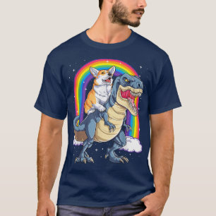 Rainbow Corgi Riding Dinosaur T Niedlich Corgi Dog T-Shirt