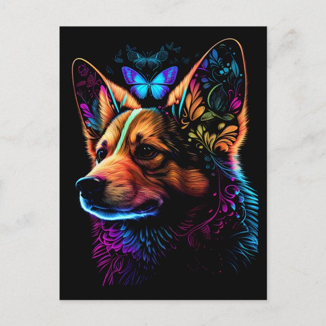 Rainbow Corgi und Butterfly Abstrakte Kunst Postka Postkarte (Vorderseite)