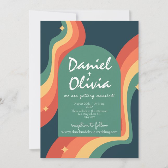 Rainbow Corner mit QR Foto Wedding Einladung (Vorderseite)