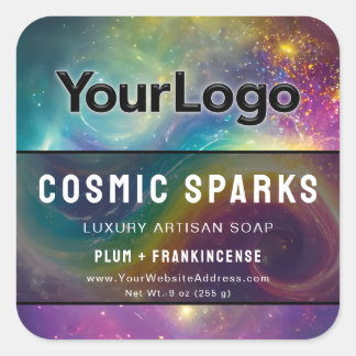 Rainbow Cosmic Galaxy Artisan Product Labels Quadratischer Aufkleber