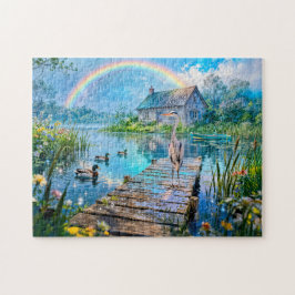 Rainbow Cottage with Ducks, Heron and Forest Strea Puzzle