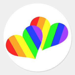 Rainbow Couple Hearts Runder Aufkleber