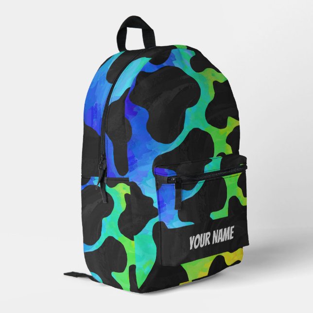 Rainbow Cow Muster Monogramm Bedruckter Rucksack (Rückseitige Ecke links)