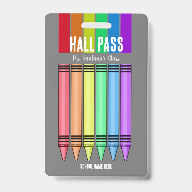 Rainbow Crayon Hall Pass Abzeichen Ausweis (Vorderseite)