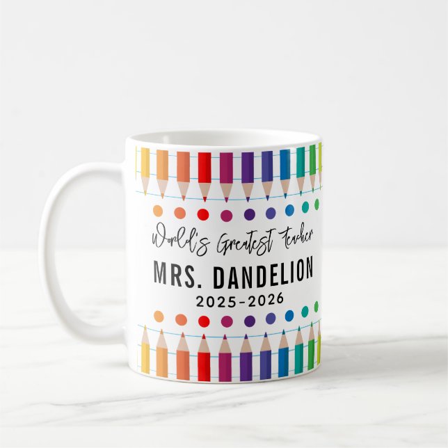 Rainbow Crayons Kindergarten Lehrer Kaffeetasse (Links)