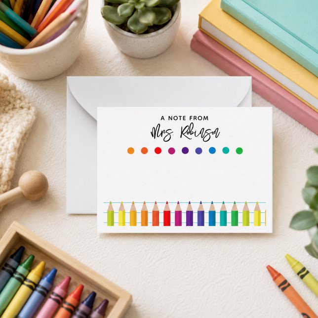 Rainbow Crayons Kindergarten Lehrer Mitteilungskarte (Rainbow Crayons Kindergarten Teacher Note Card
)