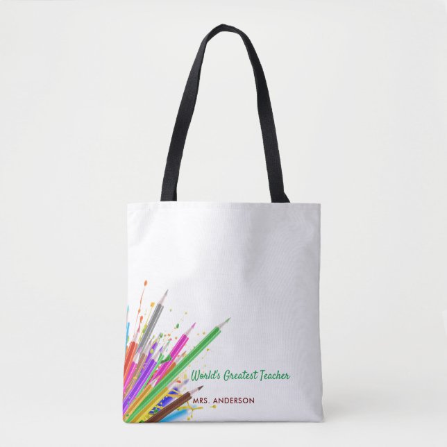 Rainbow Crayons Kindergarten Teacher Geschenk Tote (Vorderseite)