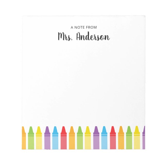 Rainbow Crayons Lehreraufwertung Notepad Notizblock (Vorderseite)