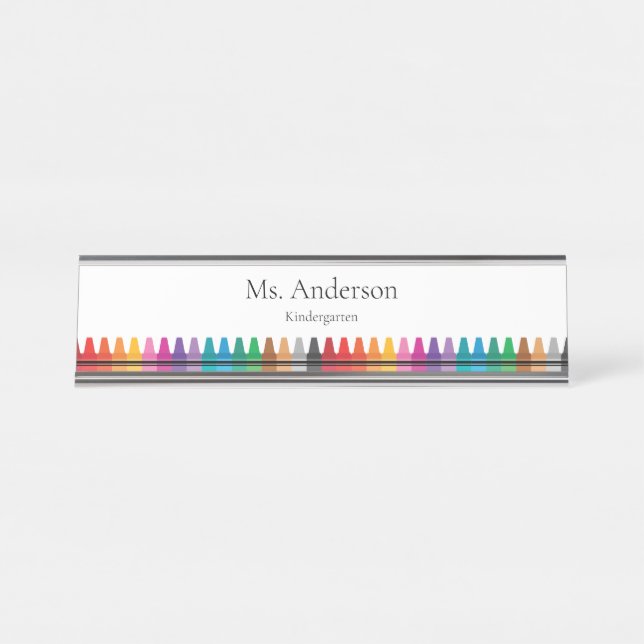 Rainbow Crayons Lehrername und Dienstgrad Schreibtischnamensplakette (Vorderseite )