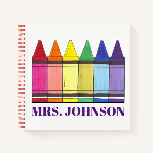 Rainbow Crayons Personalisiert School Art Teacher Notizbuch (Vorderseite)