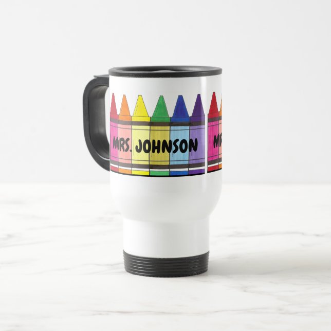 Rainbow Crayons Personalisiert School Art Teacher Reisebecher (Vorderseite Links)