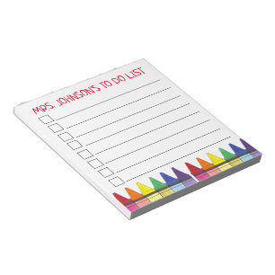 Rainbow Crayons Personalisiert Teacher to Do List Notizblock