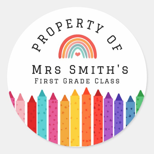 Rainbow Crayons Property Of Classroom Sticker Rain (Vorderseite)